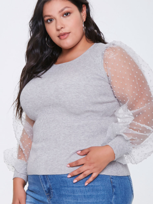 Plus Size Sheer-sleeve Top