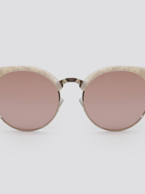 Women's Retro Plastic Metal Combo Round Sunglasses - A New Day™ Off White