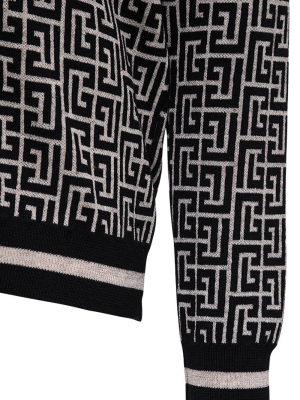 Balmain V-neck Monogram Jacquard Jumper