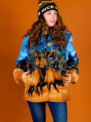 The Spirit Of The Elk | Women's Elk Animal Print Fleece Jacket