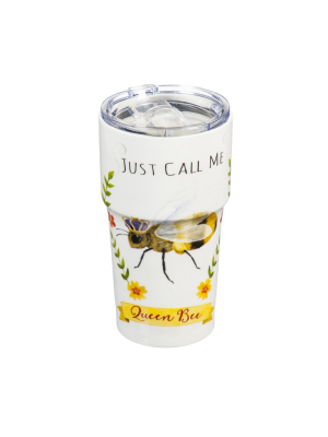 Cypress Home Double Wall Ceramic Companion Cup With Tritan Lid, 13 Oz, Queen Bee