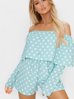 Sage Green Polka Dot Bardot Layered Romper