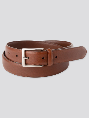 Men Italian Leather Stitched Belt