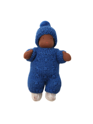 Small Peruvian Waldorf Doll · Black Boy In Blue Jumpsuit