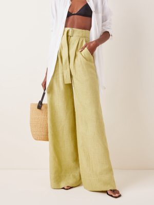 Pleated Linen Wide-leg Pants