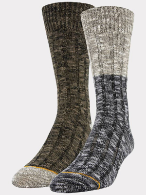 Signature Gold By Goldtoe Men's Soft Slub Colorblock Crew Socks 2pk - 6-12.5