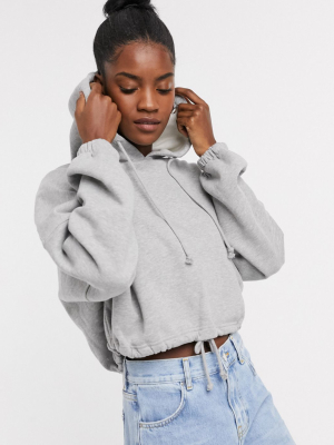 Topshop Hoody With Drawstring Waist In Gray Marl