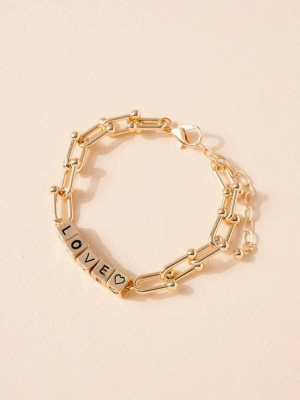 Love Metal Block Bead Chain Linked Bracelet