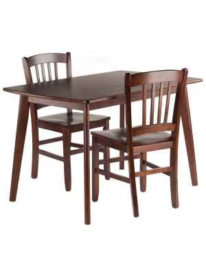 3pc Shaye Dining Table With Slat Back Chairs Walnut - Winsome