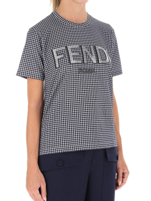 Fendi Logo Embroidered Check Print T-shirt