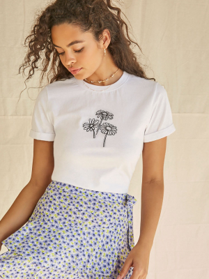 Embroidered Floral Graphic Tee