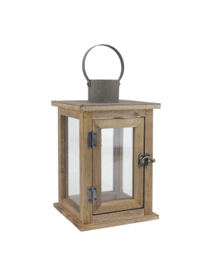 11.02" Stonebriar Rustic Wooden Candle Holder Lantern - Ckk Home Decor