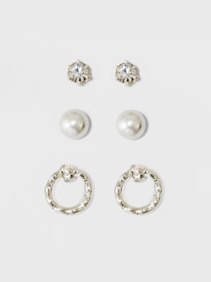 Pearl, Stone, And Circle Earring Set - A New Day™ Silver