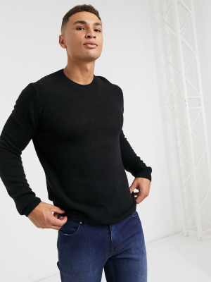 Asos Design Lambswool Crew Neck Sweater In Black