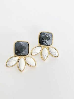 Sanctuary Project Semi Precious Black And White Howlite Three Stone Stud Earrings Gold