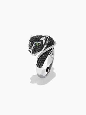 Effy Signature 14k White Gold Black & White Diamond Panther Ring, 1.54 Tcw