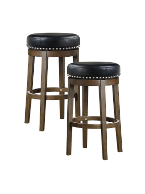 Lexicon Whitby 30.5 Inch Pub Height Wooden Bar Stool With Solid Wood Legs And Faux Leather Round Swivel Seat Kitchen Barstool Dining Chair (2 Pack)