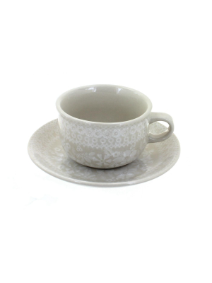 Blue Rose Polish Pottery White Lace Cup & Saucer