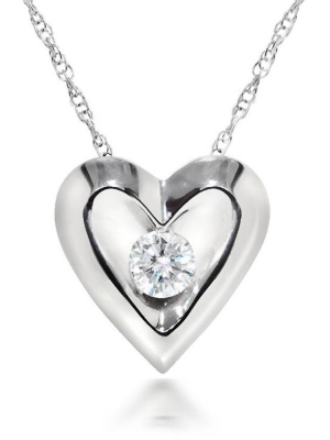 Pompeii3 White Gold 1/5ct Diamond Solitaire Heart Shaped Pendant