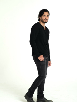 Knitted Henley T-shirt In Black