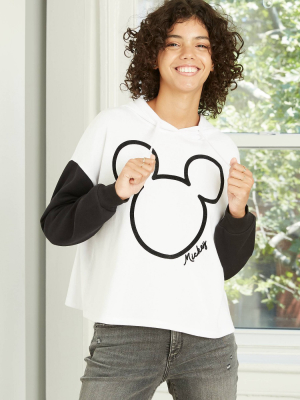 Women's Disney Mickey Outlined Hooded Graphic Sweatshirt - White