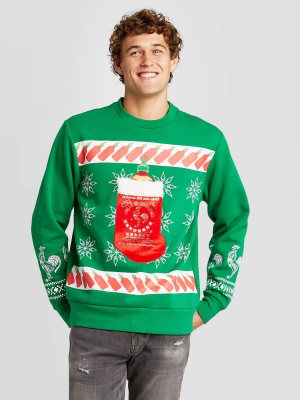 Men's Sriracha Pocket Holder Ugly Holiday Sweatshirt - Green