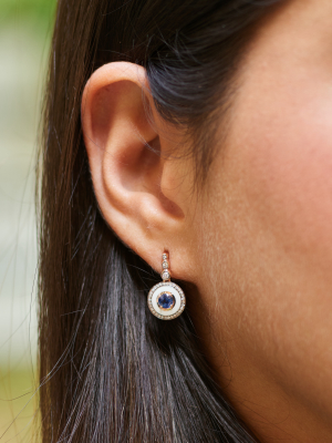 Ivory Enamel Diamond And Tanzanite Earrings