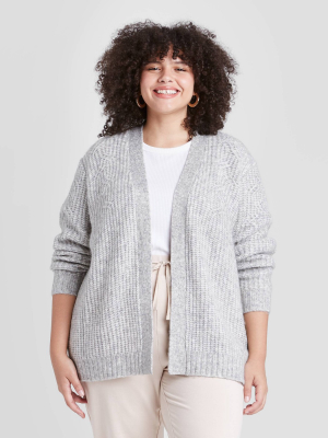 Women's Plus Size Open Neck Textured Cardigan - Ava & Viv™