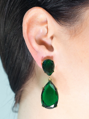 Emerald And Gold Teardrop Pierced Or Clip Earrings