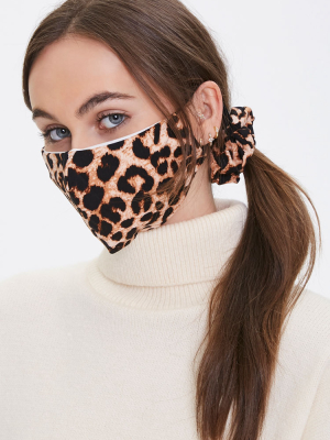 Leopard Face Mask & Scrunchie Set