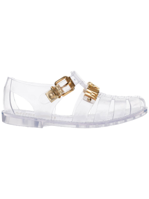 Moschino Logo Plaque Jelly Sandals