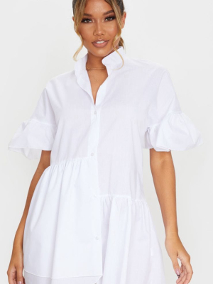 White Frill Detail Drop Hem Button Front Shirt...