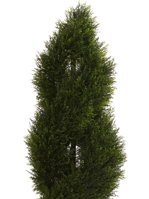 5.5ft Double Pond Cypress Spiral Topiary Artificial Tree In White Tower Planter - Nearly Natural