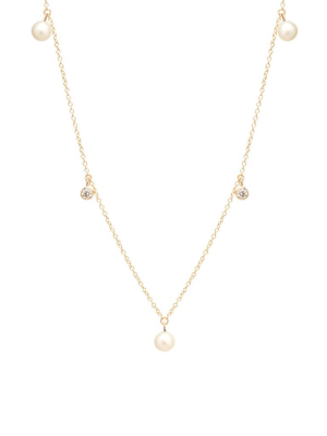 14k Pearl And Diamond Dangle Necklace