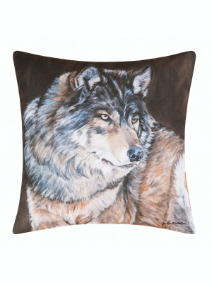 C&f Home 18" X 18" Wolf Rustic Lodge Indoor/outdoor Decorative Throw Pillow