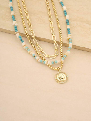 Island Lifestyle Turquoise Layered 18k Gold Plated Necklace Set