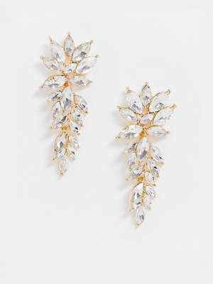 True Decadence Exclusive Rhinestone Leaf Drop Earrings In Gold