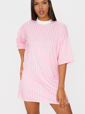 Baby Pink Vertical Stripe T Shirt Dress