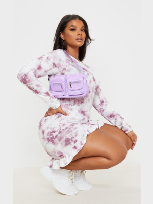 Plus Mauve Tie Dye Long Sleeve Frill Hem Shift...