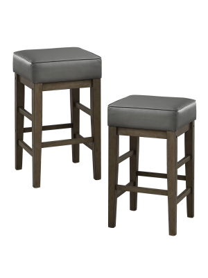 Lexicon 24-inch Counter Height Wooden Bar Stool With Solid Wood Legs And Faux Leather Seat Kitchen Barstool Dinning Chair, Gray