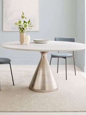 Silhouette Pedestal Round Dining Table - White Marble/brushed Nickel