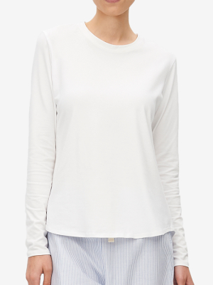 Long Sleeve Crew Neck T-shirt White Stretch Jersey