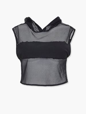 Plus Size Hooded Mesh Crop Top