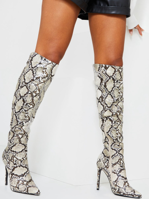 Natural Snake Asymmetric High Point Knee High...