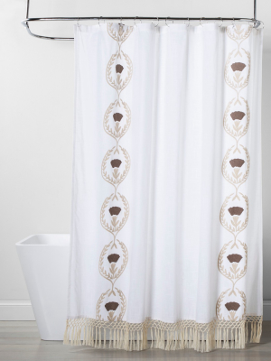 Embroidered & Tassel Pattern Opaque Shower Curtain White - Opalhouse™