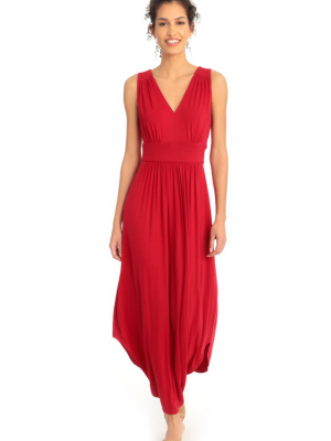 Lindsey V-neck Shirred Shirt Tail Jersey Maxi Dress