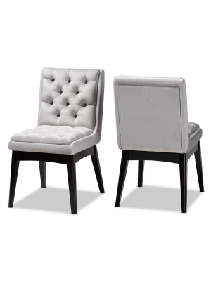 2pc Makar Fabric Upholstered Wood Dining Chair Set - Baxton Studio