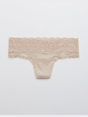 Aerie Sugar Cookie Lace Shine Thong Underwear