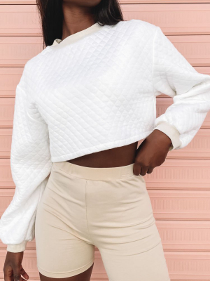 Quilted Crop Sweater White