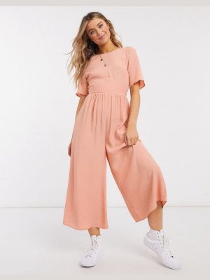 Asos Design Tea Jumpsuit With Button Back Detail In Pale Rust